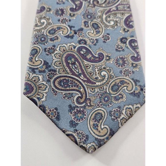 Men’s Silk Tie Sha r’e Lyon New York Blue Purple Cream Paisley Silk Italy - Picture 2 of 6